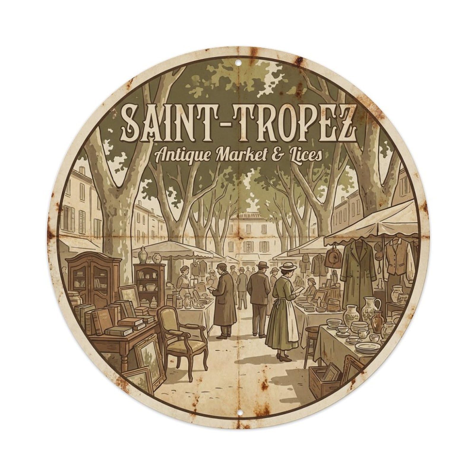 Village Market Lace Seaside Travel France Saint Tropez Metal Tin Sign