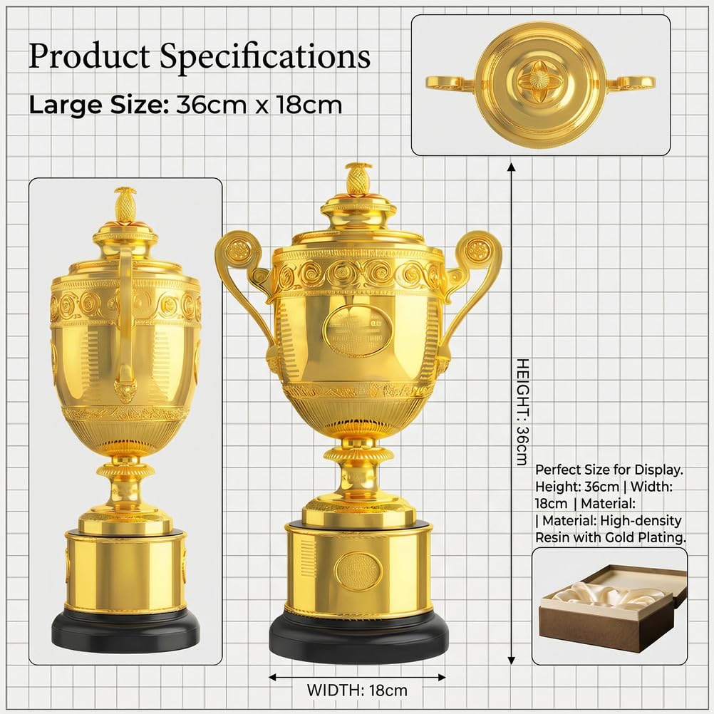 Grand Slam Tennis Trophäe Replik, Rasenplatz Meisterschaft Pokal Sammlerstück, Tennis Trophäe Modell, Geschenk für Tennisfans, Deko für Schreibtisch Büro oder Clubhaus