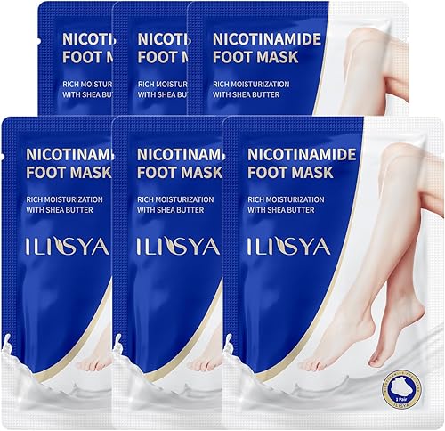 Paquete de 6 calcetines hidratantes para pies para aliviar los pies secos y agrietados y ásperos, cuidado del tratamiento, nicotinamida, manteca de