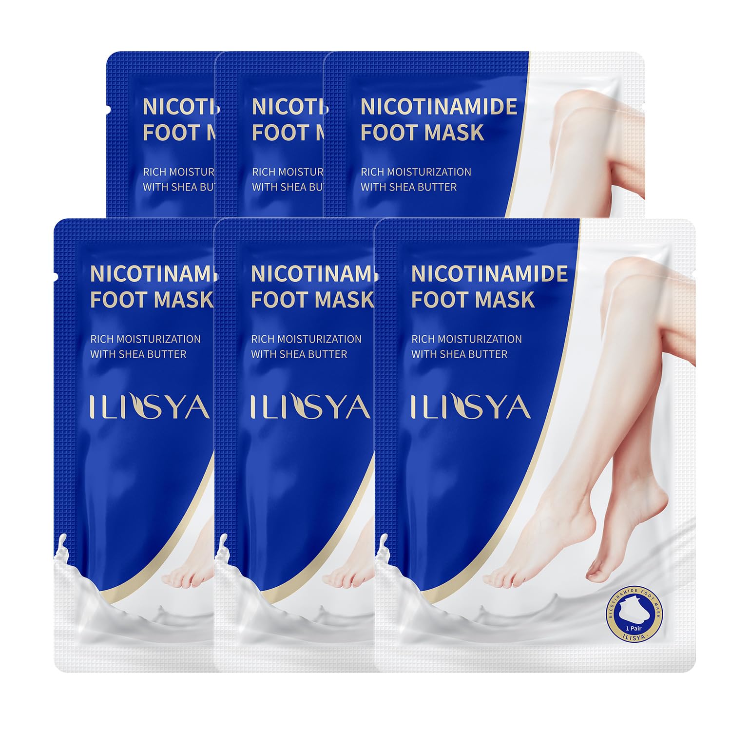 ROUSE Foot Mask Moisturizing 6 Pack Feet Spa Hydrating Mask Socks Soft Dry Cracked Feet Care - Nicotinamide + Shea Butter + Goat Milk - Women and Men