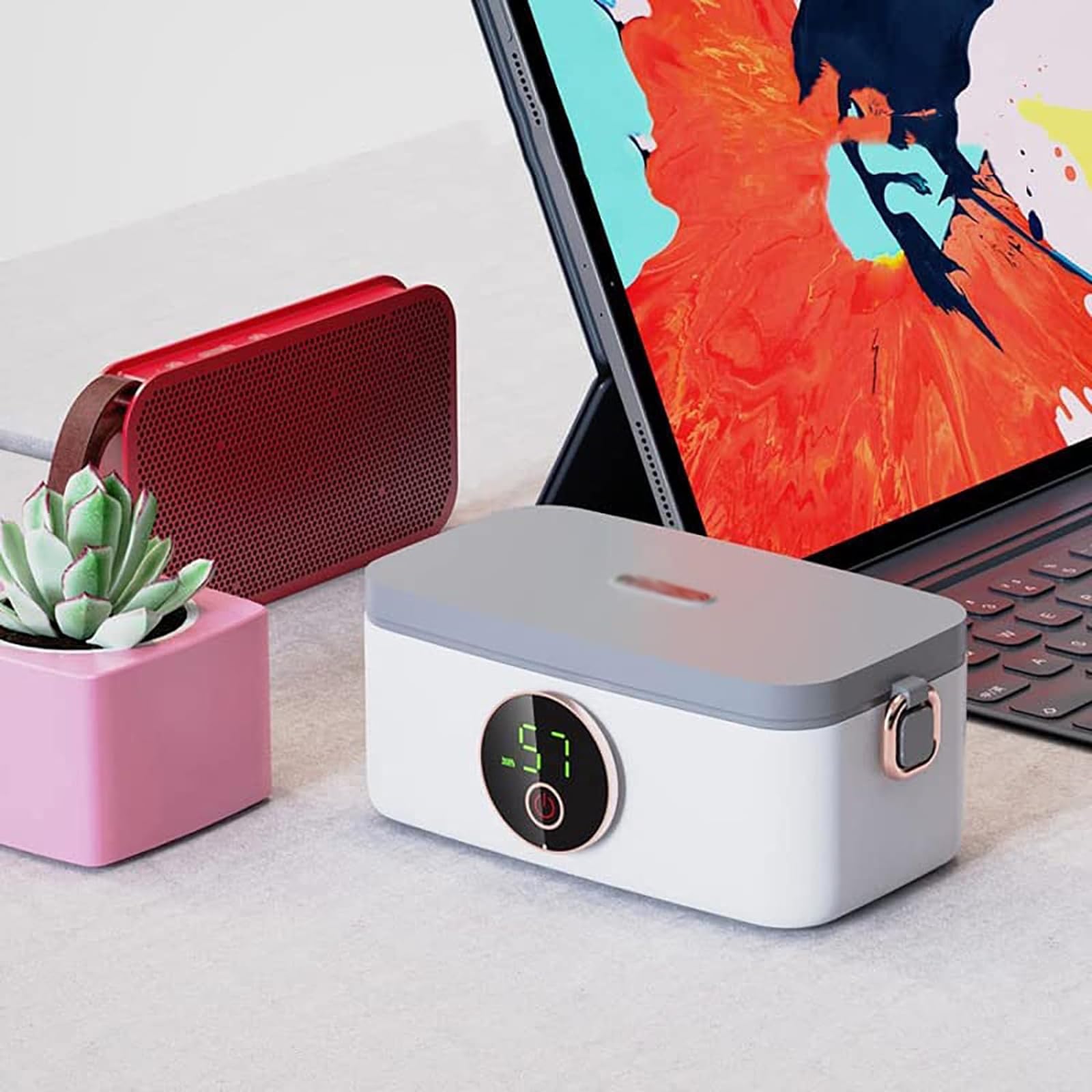 HeatsBox Go - Contenitore per il pranzo elettrico senza fili, 100 W, ricaricabile, autoriscaldante, controllo tramite app, 3,9 tazze, alimentato a batteria, per adulti, auto, camion, ufficio, viaggi