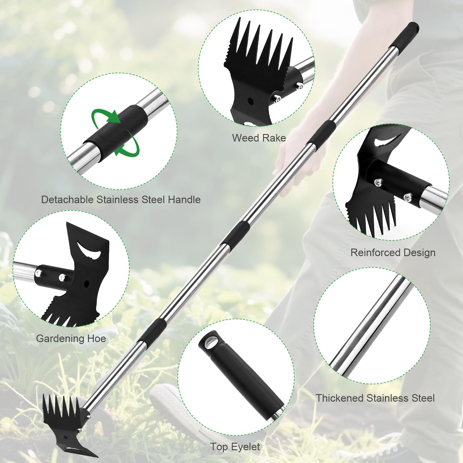 Strumento Per Rimuovere Le Erbacce Con Manico Lungo, 148.5 Cm Strumento Da Giardinaggio 2 In 1, Estirpatore Erbacce Rimuovere Con Manico Lungo Regolabile Per Giardino, Cortile, Prato