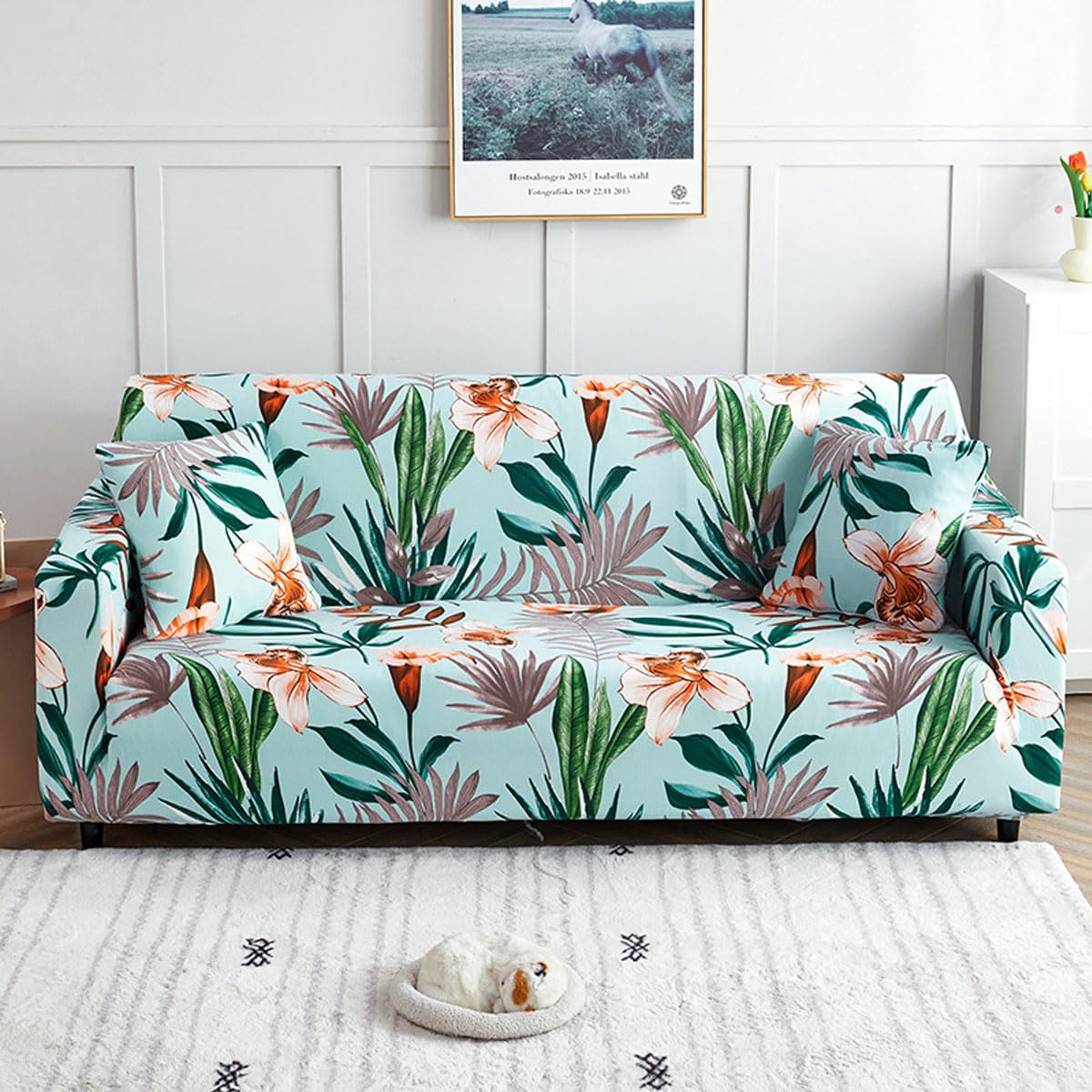 High Stretch Sofa Cover for 1 2 3 4 Seater Super Soft Sofa Cover Spandex Printed Sofa Cover Washable Stretch Fabric Furniture Protector(Size:1 Seater(90-140cm),Color:S)