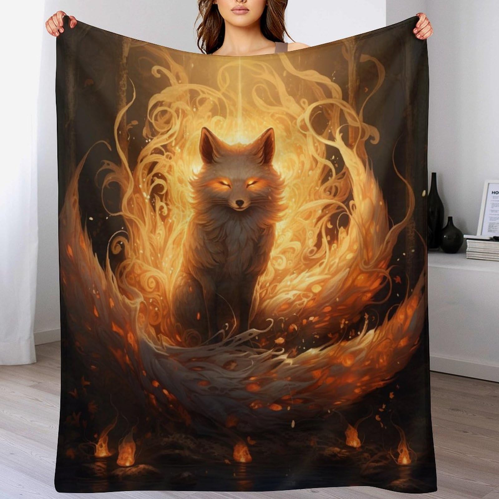 Plaid doux et chaud renard couvre-lit cocooning pour soirées sur le canapé