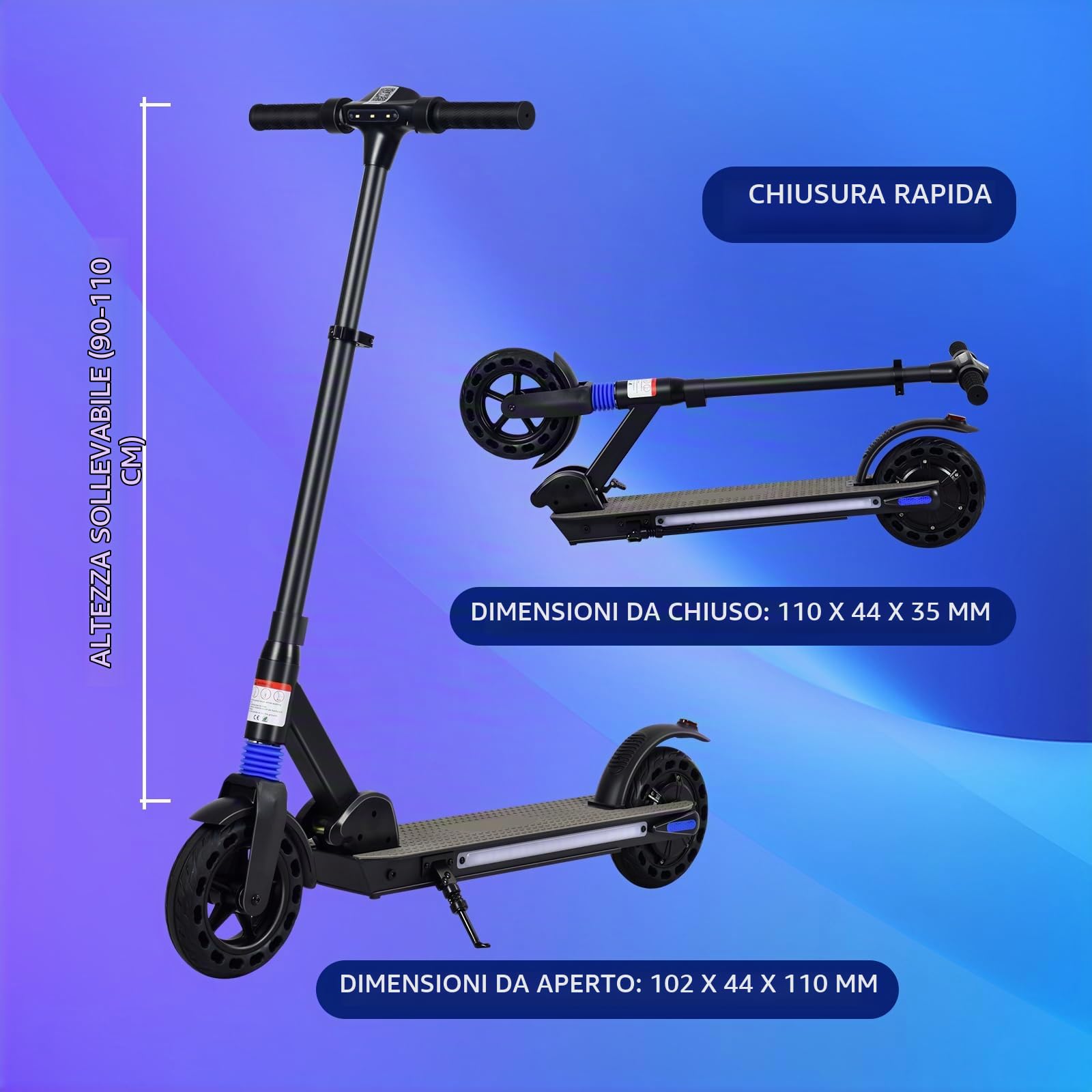 Monopattino Elettrico per Bambini e Ragazzi 8-16 Anni, Scooter Pieghevole con APP e Display LED, 25KM/H, Autonomia 20KM, Motore 250W, 3 Velocità Regolabili, Ruote da 8”, Carico 120KG