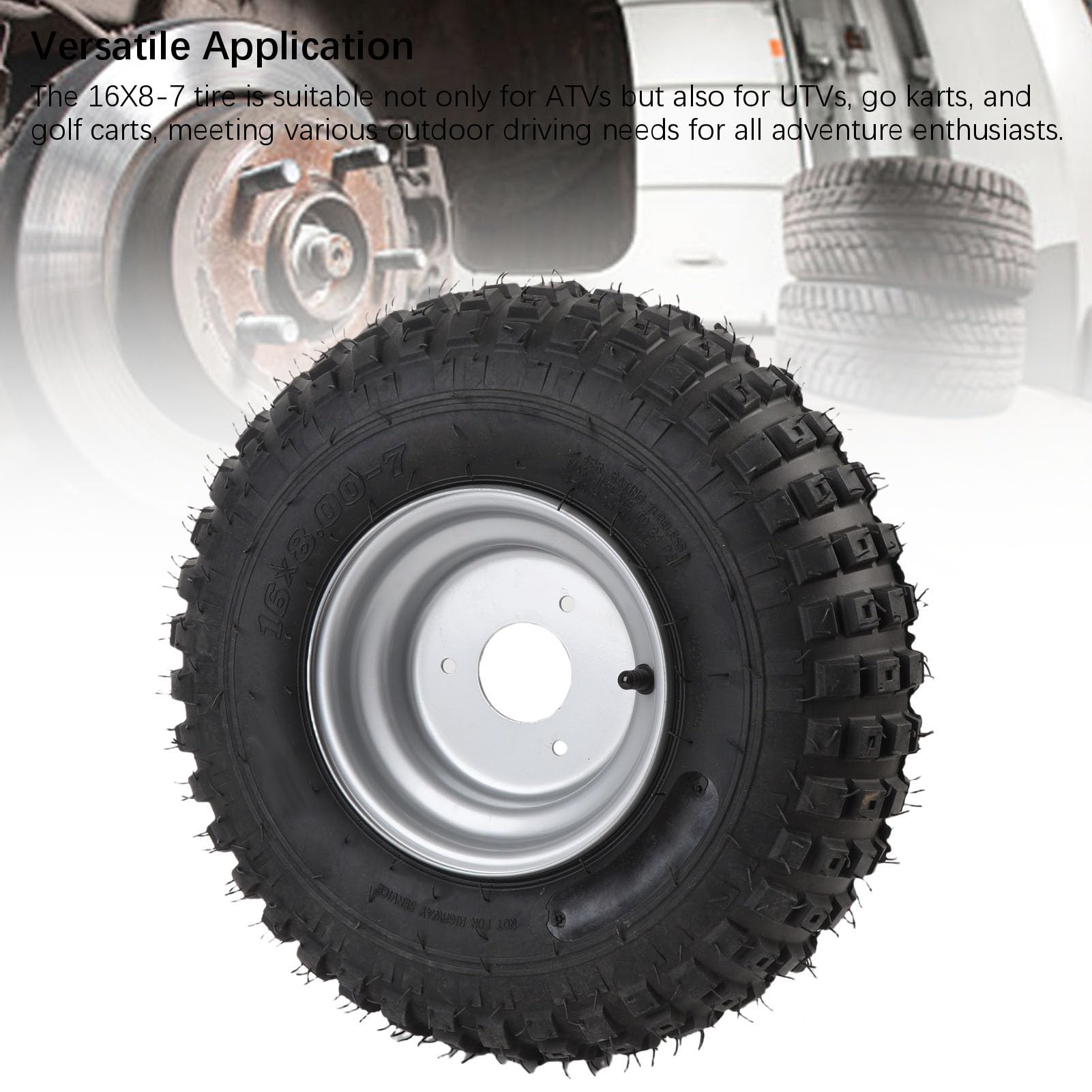 Acouto Tire 16x8-7 avec Roue 16x8-7 et 6pr Prevure Prooft ATV Utv Go Kart Chariot Pneu de Pneu Spécialement Conçu pour Une Excellente Adhérence avec Un Concentrateur à 3 Trous pour Une