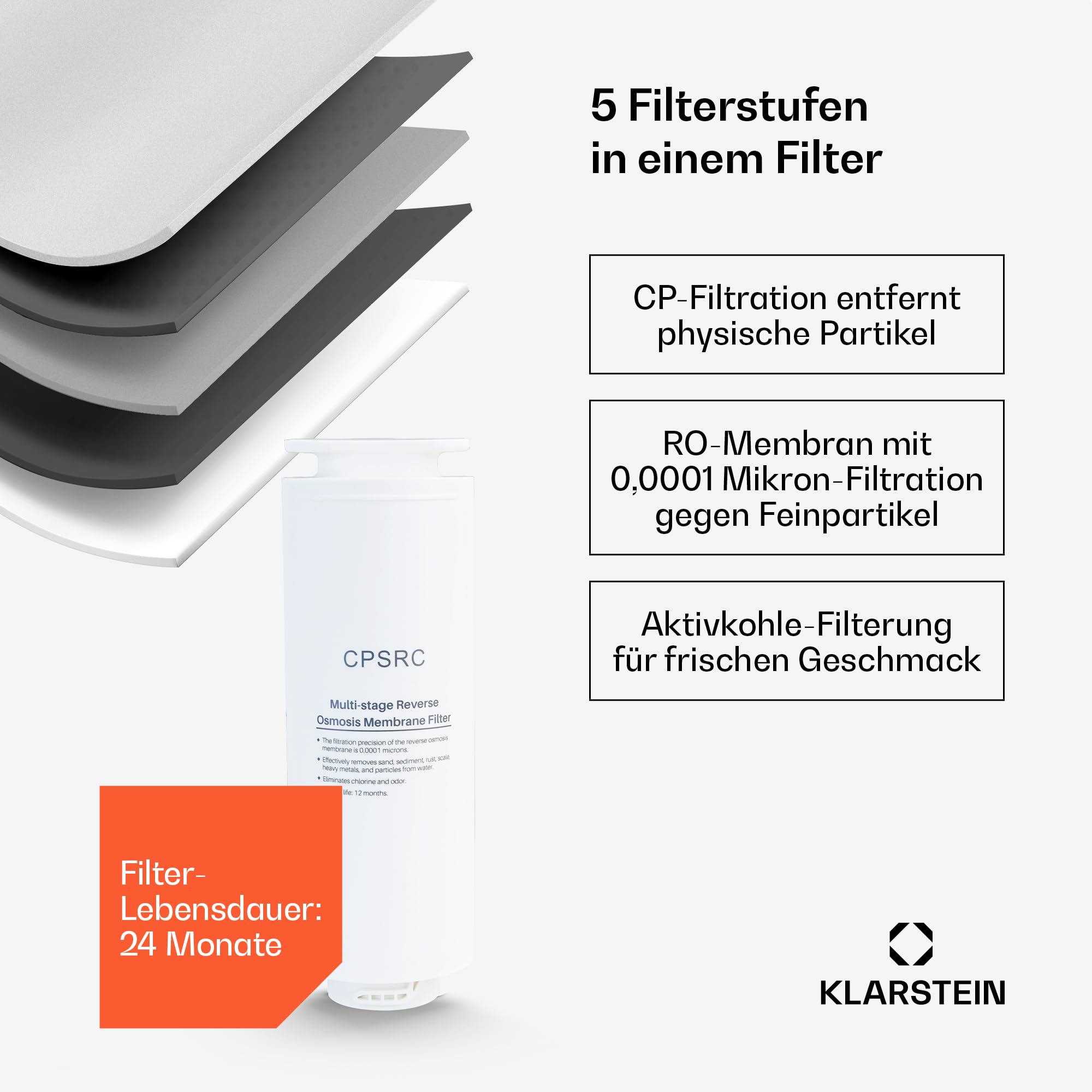 Klarstein VitalPour Osmoseanlage - 5-Stufen Umkehrosmosefiltration, Heißwasser in 3 Sek., 5L Tank & 1,5L Krug, 5 Temperaturstufen, Touch-Display, Kindersicherung, Einfacher Einbau