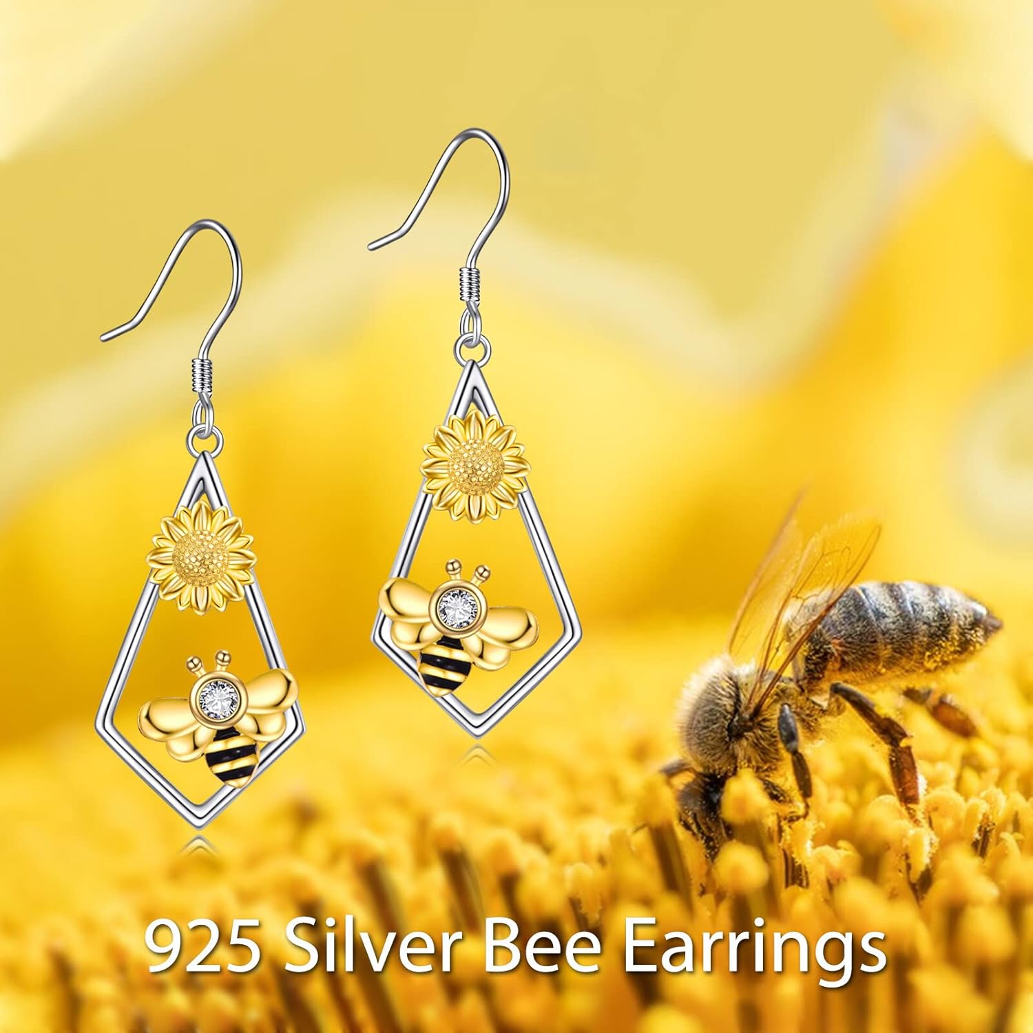 Bee/Cow/Dragonfly/Hummingbird/Cat/Tiger/Highland Cow Earrings Sterling Silver Sunflower/Moonstone Drop Earrings Animal Earrings Mother Day Jewelry Gifts for Women - Image 5