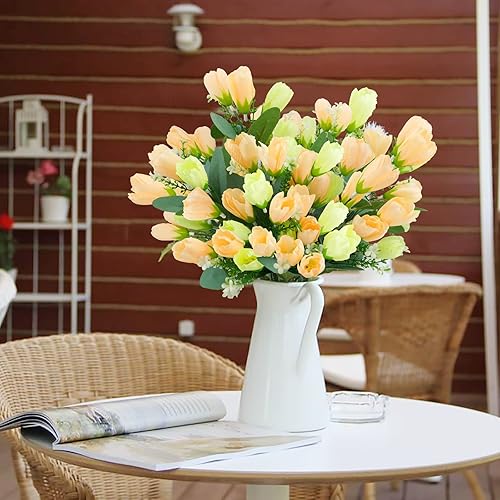 Miniatura 4 de obbsie 6 flores artificiales de tulipanes de tacto real de 157 pulgadas tulipanes falsos flores de seda artificial ramo de arreglos para el hogar