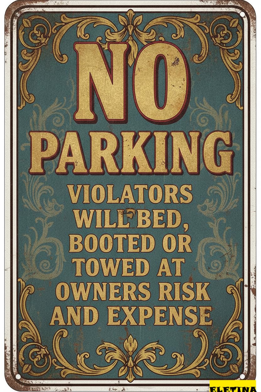No Parking Violators Will Be Ticketed Metal Vintage Street Warning Sign Floor Road High Way Gate 8x12in