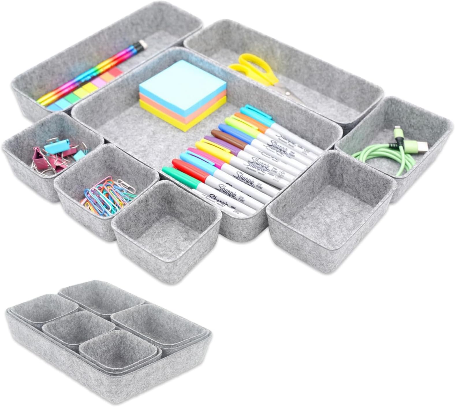 Lot De 16 Organisateur Tiroir Feutre, 4 Tailles Boîte Rangement Tiroir, Organisateur De Tiroir