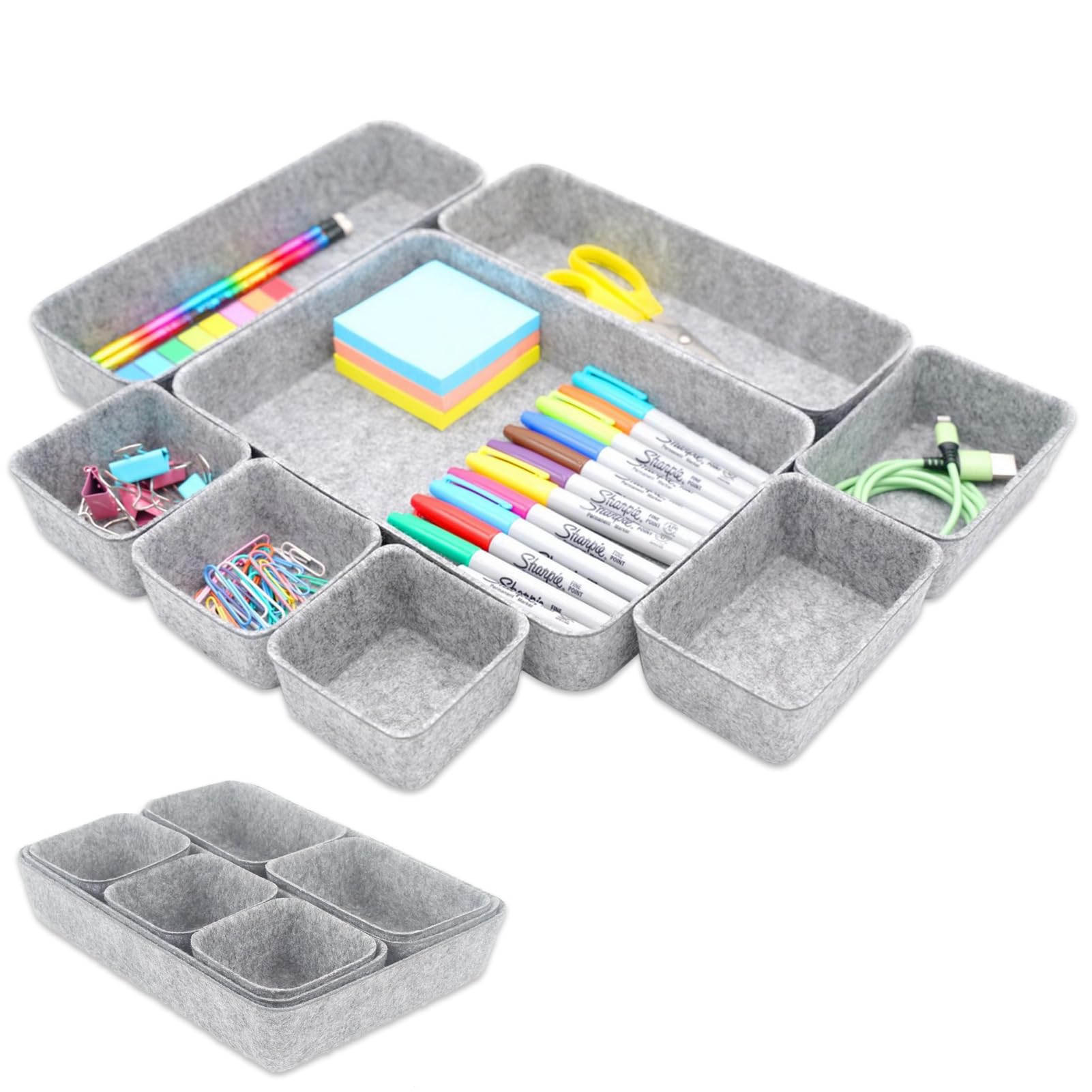 Lohofrnny Schubladen Organizer Aus Filz - 8-teilig Set In Dunkelgrau