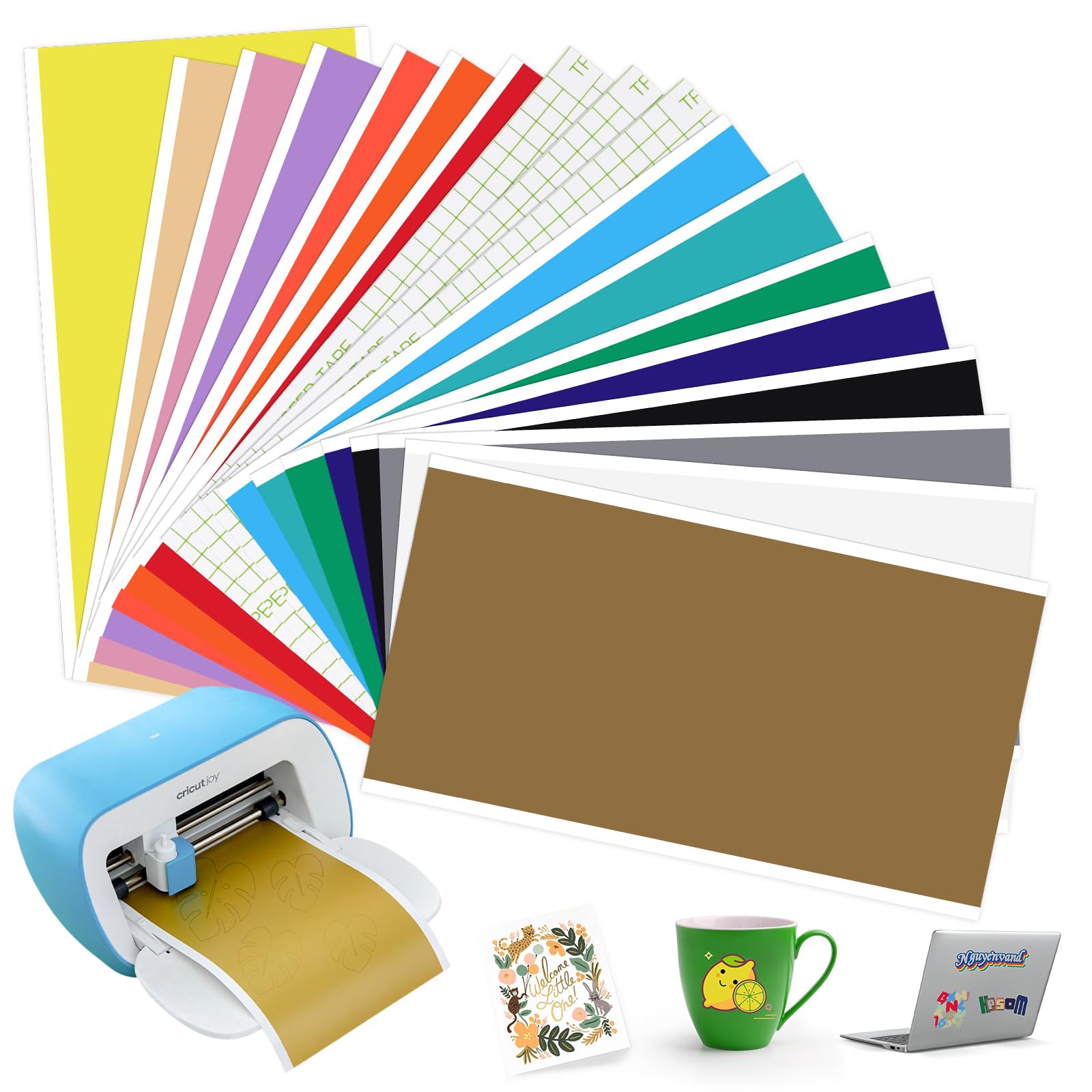Smart Vinyl Permanent for Cricut Joy, 15 Pieces 14 x 30.5 cm Vinyl Plotter Film with 3 Transfer Film Set, Self-Adhesive Plotter Film for DIY Cups, Cars, Banners, Decoration