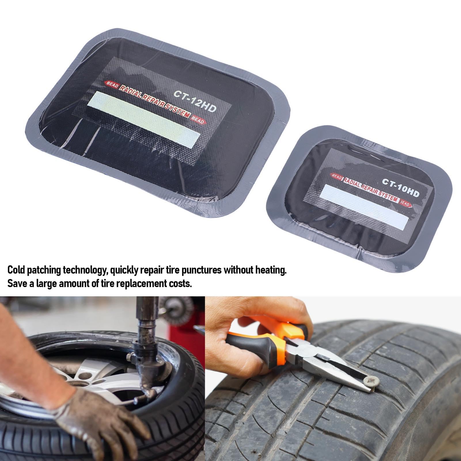 Buachois 40-teiliges Reifenflicken-Reparaturset, Radial-Pannenset in 2 Größen, dickes Gummi