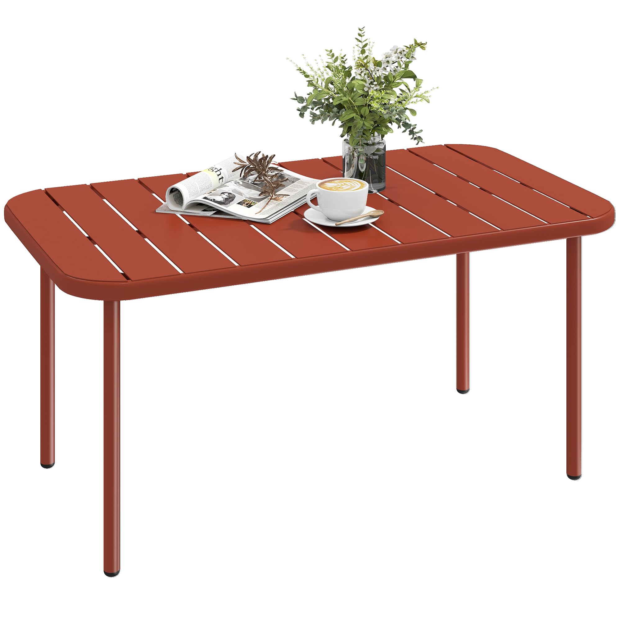 Outsunny - Mesa de centro de jardín de acero galvanizado con bandeja de láminas, mesa auxiliar de patio rectangular con esquinas redondeadas, para exterior, terraza y balcón, 90 x 50 x 43 cm, color