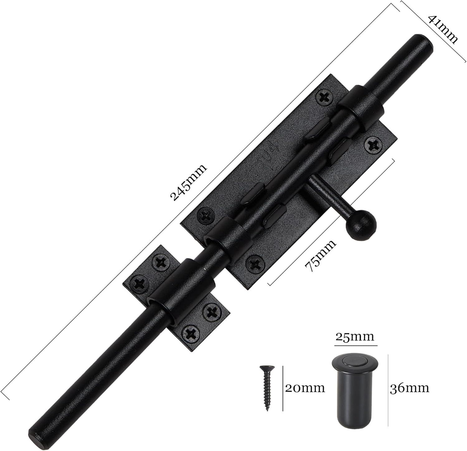 Barrel Bolt Latch 9.6 Inch Black Heavy Duty 304 Stainless Steel Slide Bolt Gate Latch Hardware for Outdoor Fence Wooden Gates Barn Door Inside Door