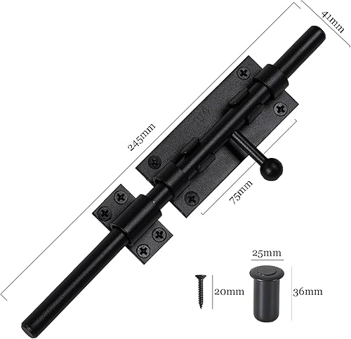 Miniatura 3 de Pestillo de cerrojo de barril de 9.6 pulgadas, cerrojo de caña negra, pestillo de puerta de acero inoxidable 304, herrajes para valla al aire libre,