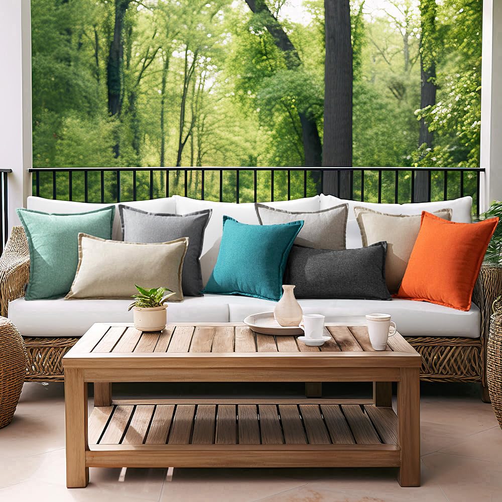 MIULEE Funda de Cojines Exterior Impermeable Fundas Cojin Sofa Decorativo Lino de Imitación Duradero Almohada para Jardin Terraza Salon Silla Cama Oficina 40x40cm 2 Piezas Gris Blanco