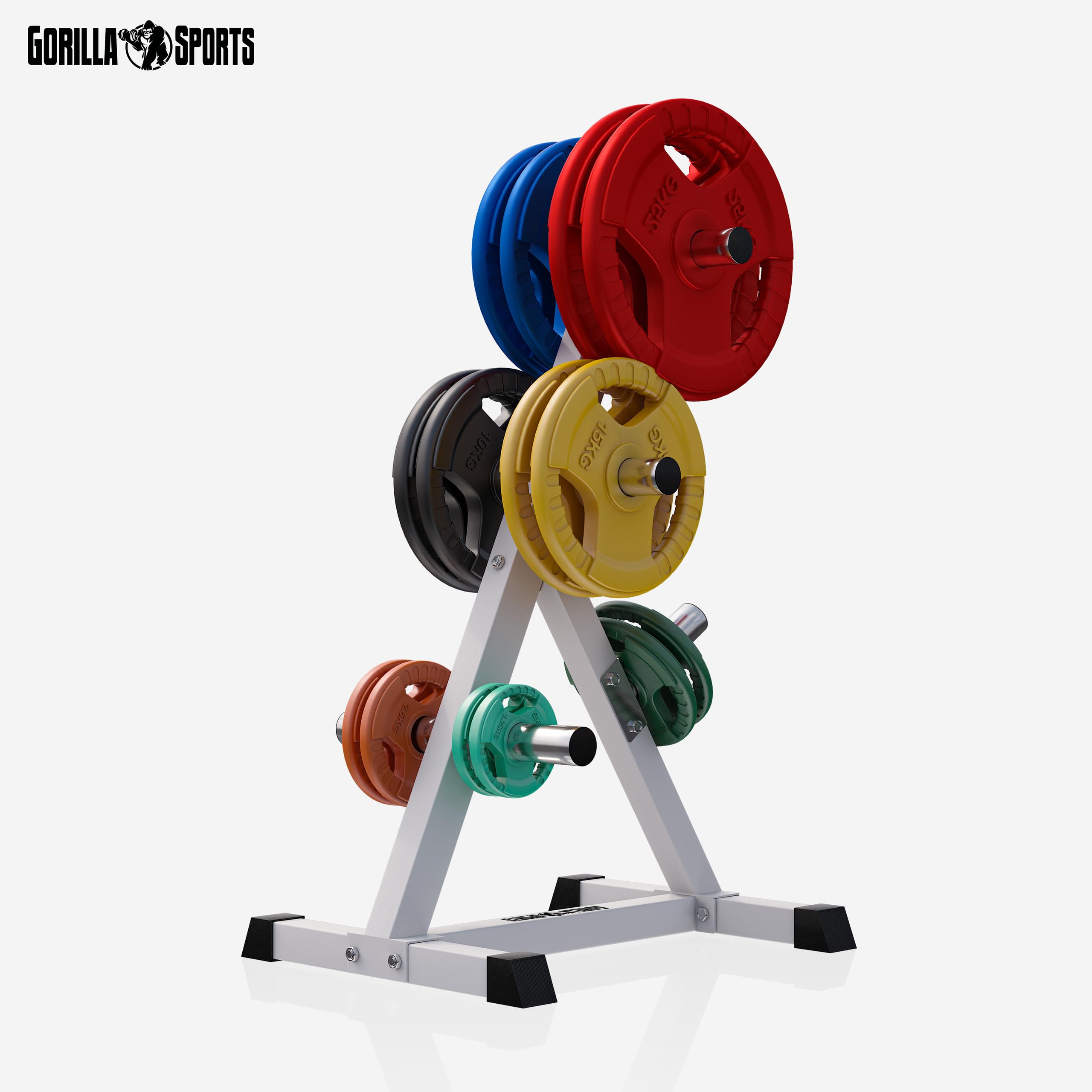 GORILLA SPORTS® Hantelscheibenständer - 7 Stangen, mit 50 mm Scheibenaufnahme, bis 350 kg Belastbar, Schwarz/Weiß - Gewichtsständer, Hantelablage, Hantelständer, Scheibenständer, Hantelbaum