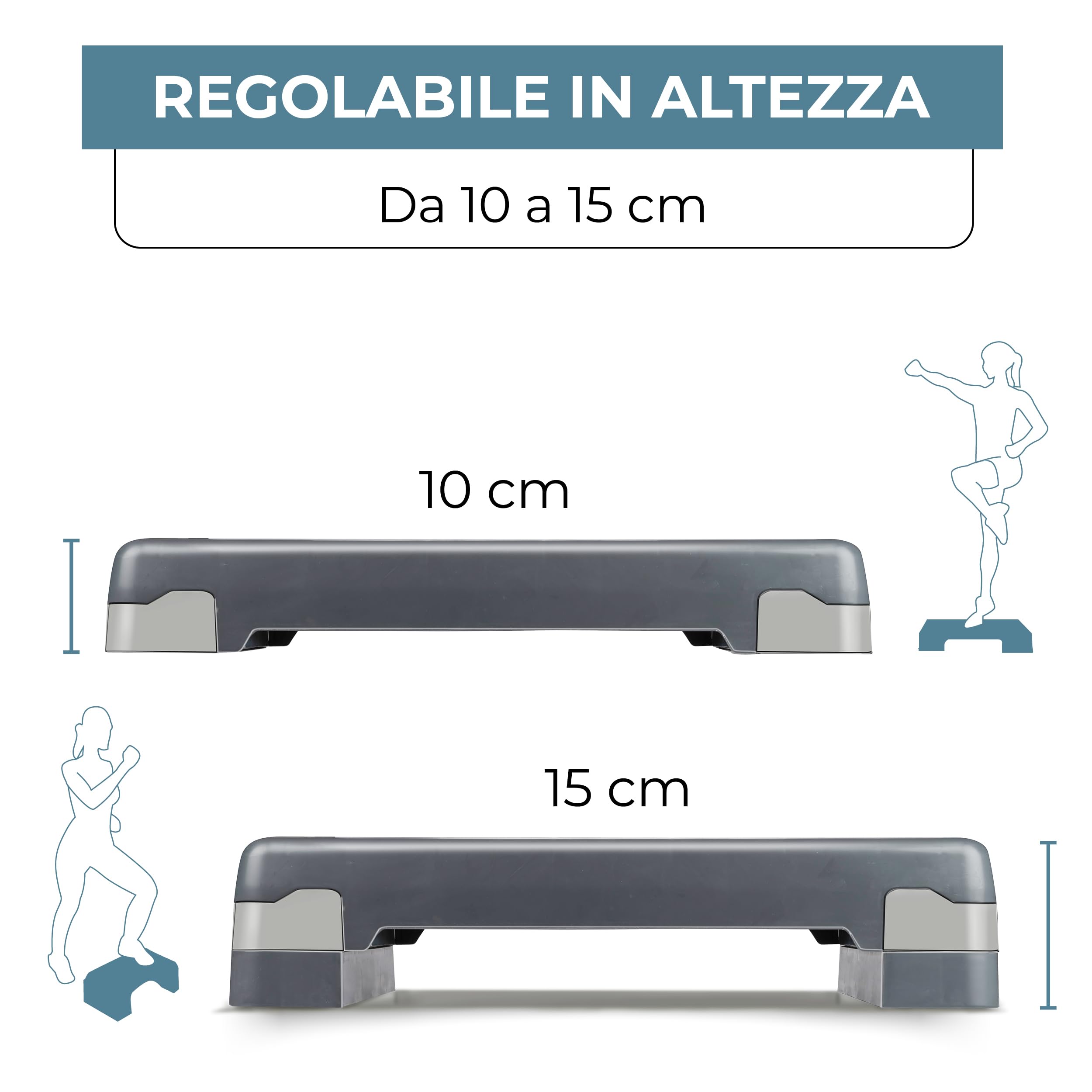 Umbro Step Fitness - Stepper Fitness Casa Regolabile in Altezza 10-15 cm - Step Pedana con Strato Antiscivolo - Mezzo Gradino - Piattaforma Step Aerobica - Grigio