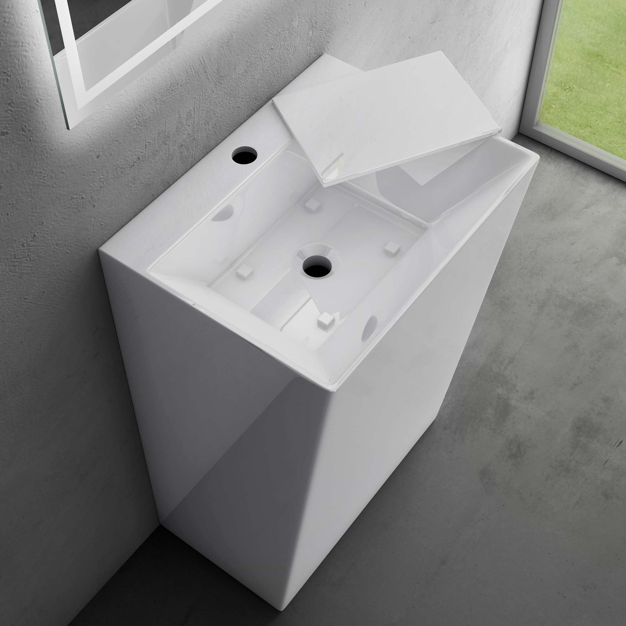 doporro Lavabo sur Pied Blanc Vasque Colonne en Fonte Minérale Lave Mains Rectangulaire pour Salle de Bain 60x45x90cm Colossum40
