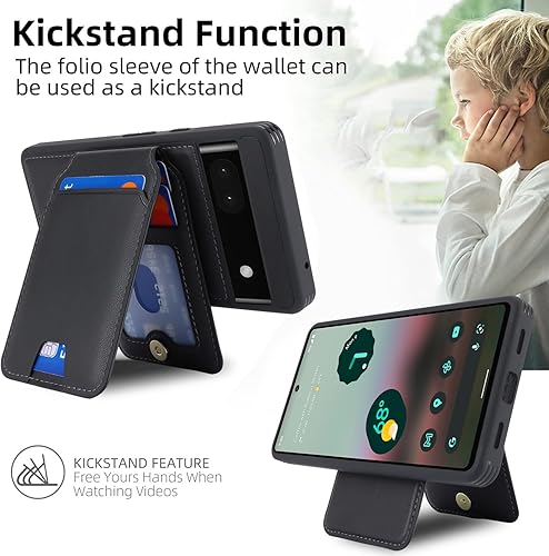 Miniatura 4 de Havaya Funda para Google Pixel 6a con tarjetero con soporte, de piel sintética, magnética, para mujeres y hombres, amarillo y marrón