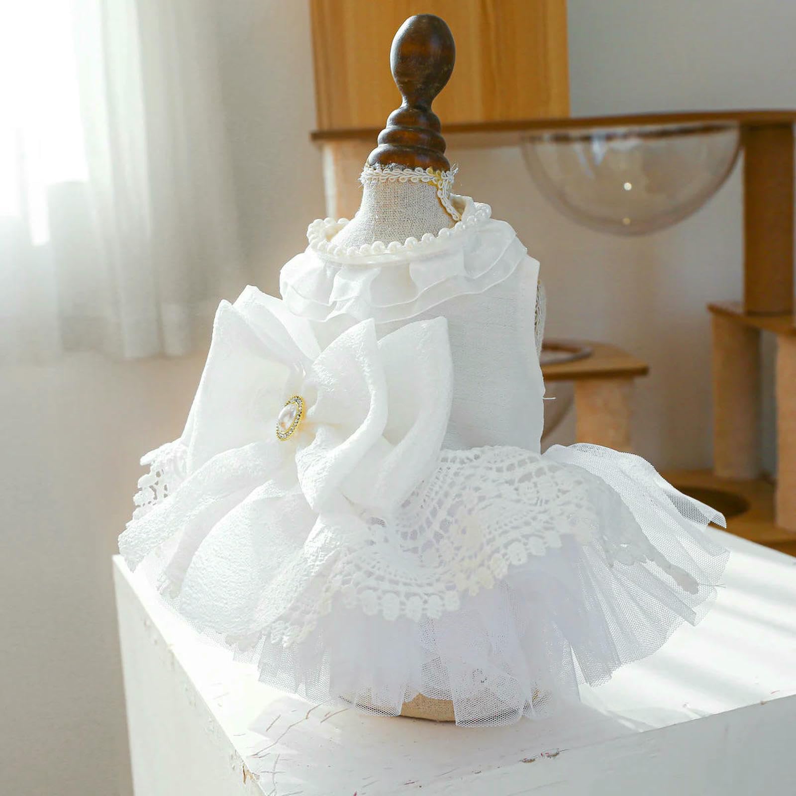 Vestiti per Cani Cane in Pizzo di Lusso da Cane Sposa Costume Morbido Comodo Abito da Matrimonio per Cani da Sposa Abbigliamento per Animali-Bianco-XL