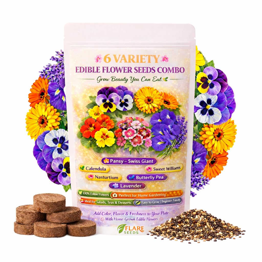 6 Variety Edible Flower Seeds Combo with Coco Discs, Pansy Swiss Giant, Calendula, Nasturtium, Sweet Williams, Butterfly Pea, Lavender, Home Garden Seeds Kit-image-12