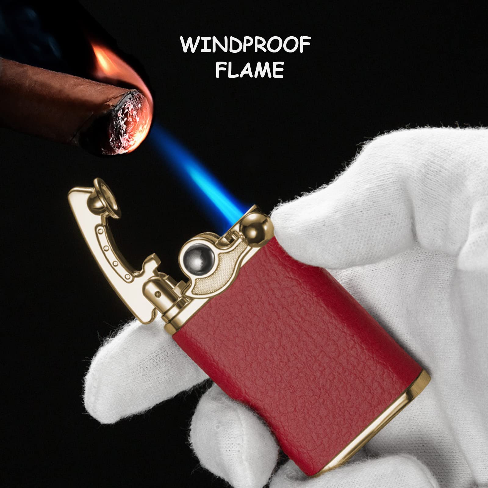 Briquet Torche Bleu Flamme Allume Cigare Coupe Vent Butane Rechargeable Réglable Forte Flamme Briquet Corps en Cuir Allumeur (sans Gaz)