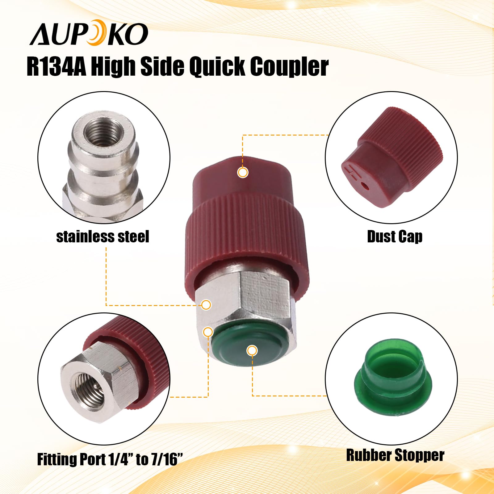 Aupoko Kit di Adattatore di Conversione da R12 R22 a R134A, Set da 2 Valvole Alta/Bassa con Attacco Retrofit, Dimensioni 1/4" SAE e 7/16" - 20 UNF, Adattatore di Conversione