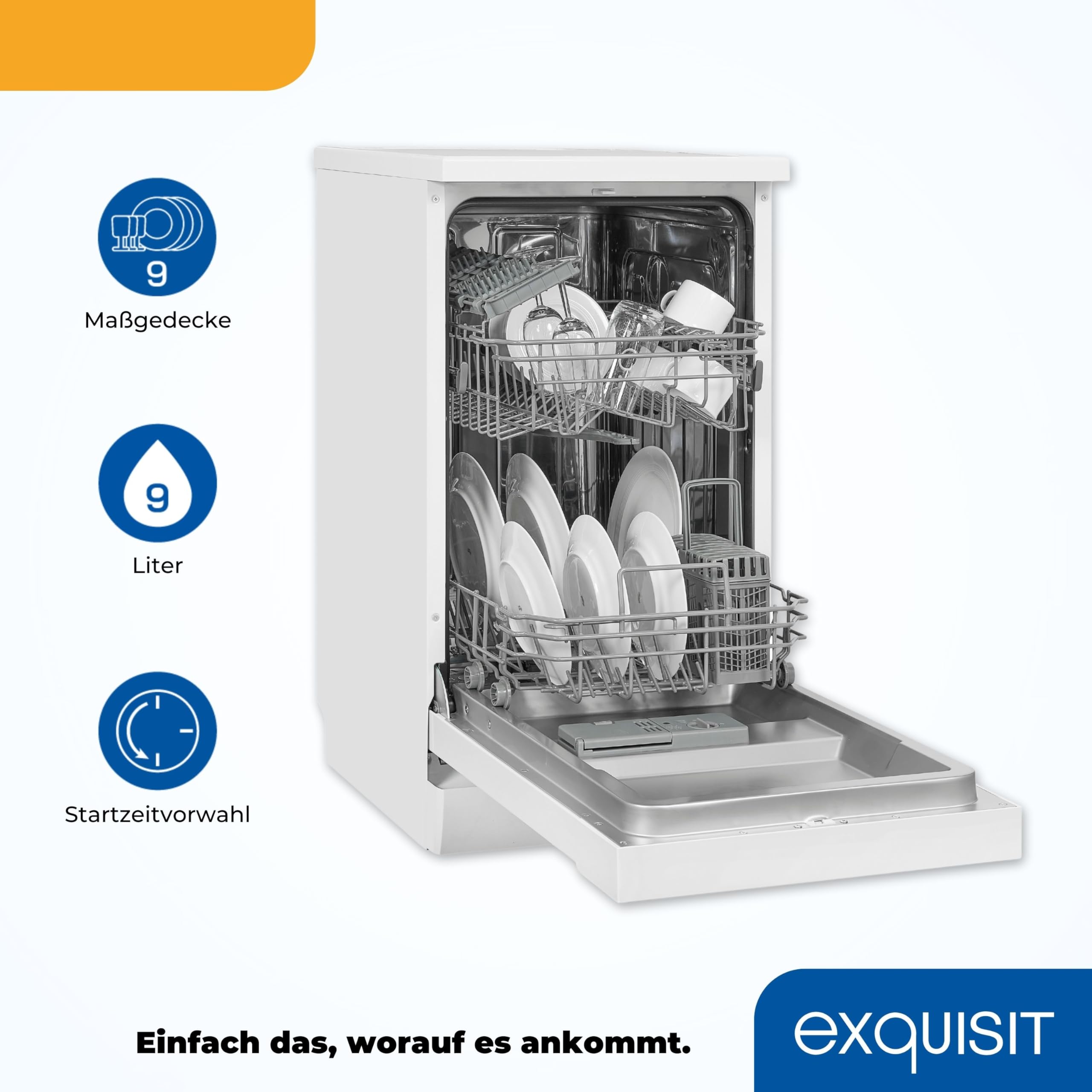 Exquisit Geschirrspüler GSP9109-030E weiss 45 cm unterbaufähig freistehend 9 Maßgedecke LED