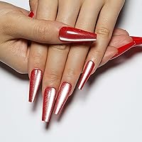 Vista 13 de Uñas postizas a presión largas de ataúd, con purpurina, brillantes, acrílicas, artificiales, de cobertura completa, con pegamento, para mujeres, 24