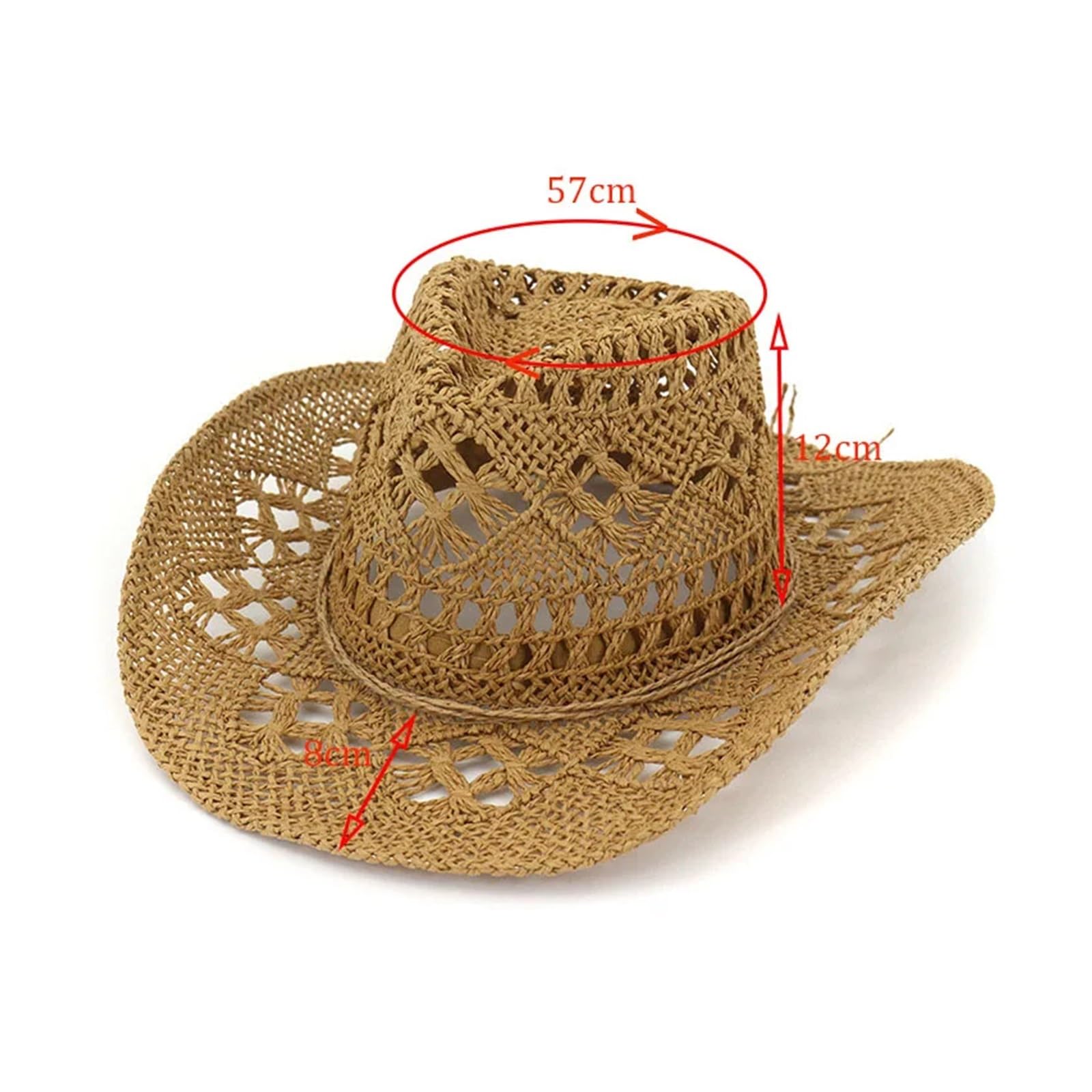 Sombreros de paja vaquero tejidos a mano for exteriores verano, gorra jazz playera transpirable ala ancha Para Halloween y Festivales