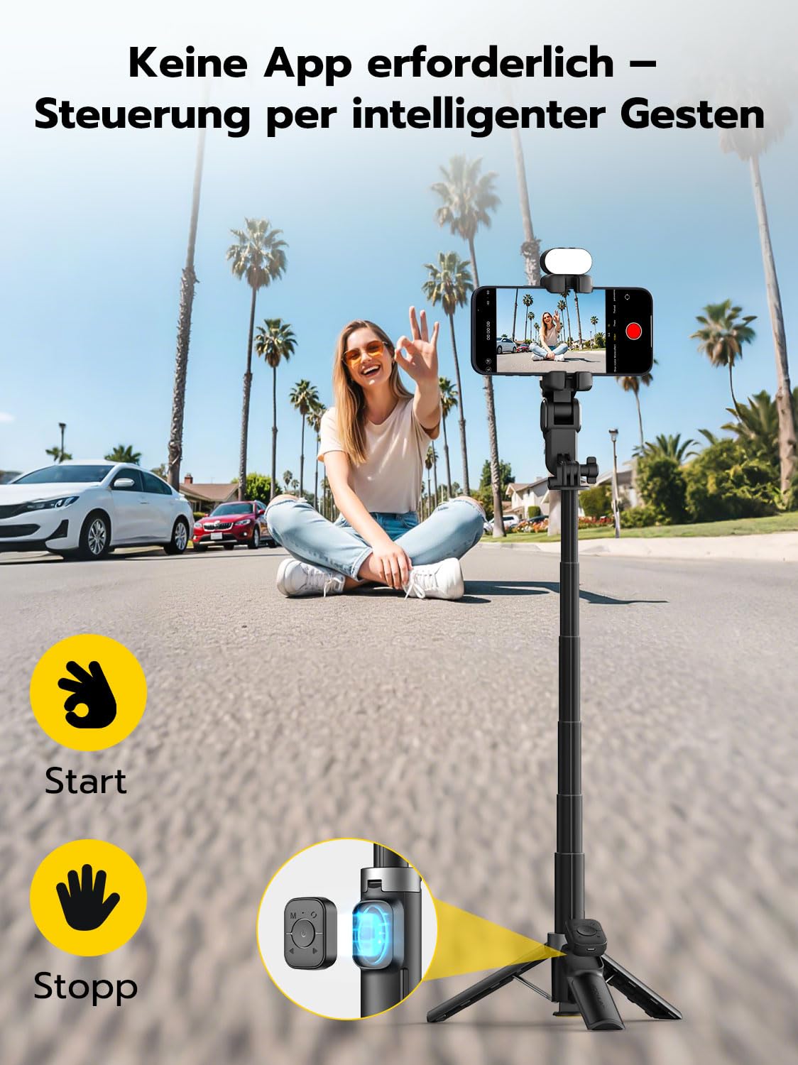 AOCHUAN M3 Pro Mini Gimbal Stabilizator do Telefonu 4w1 z AI Śledzeniem, Pilotem Magnetycznym i Selfie Stick 68,5 cm – Czarny — miniatura 2