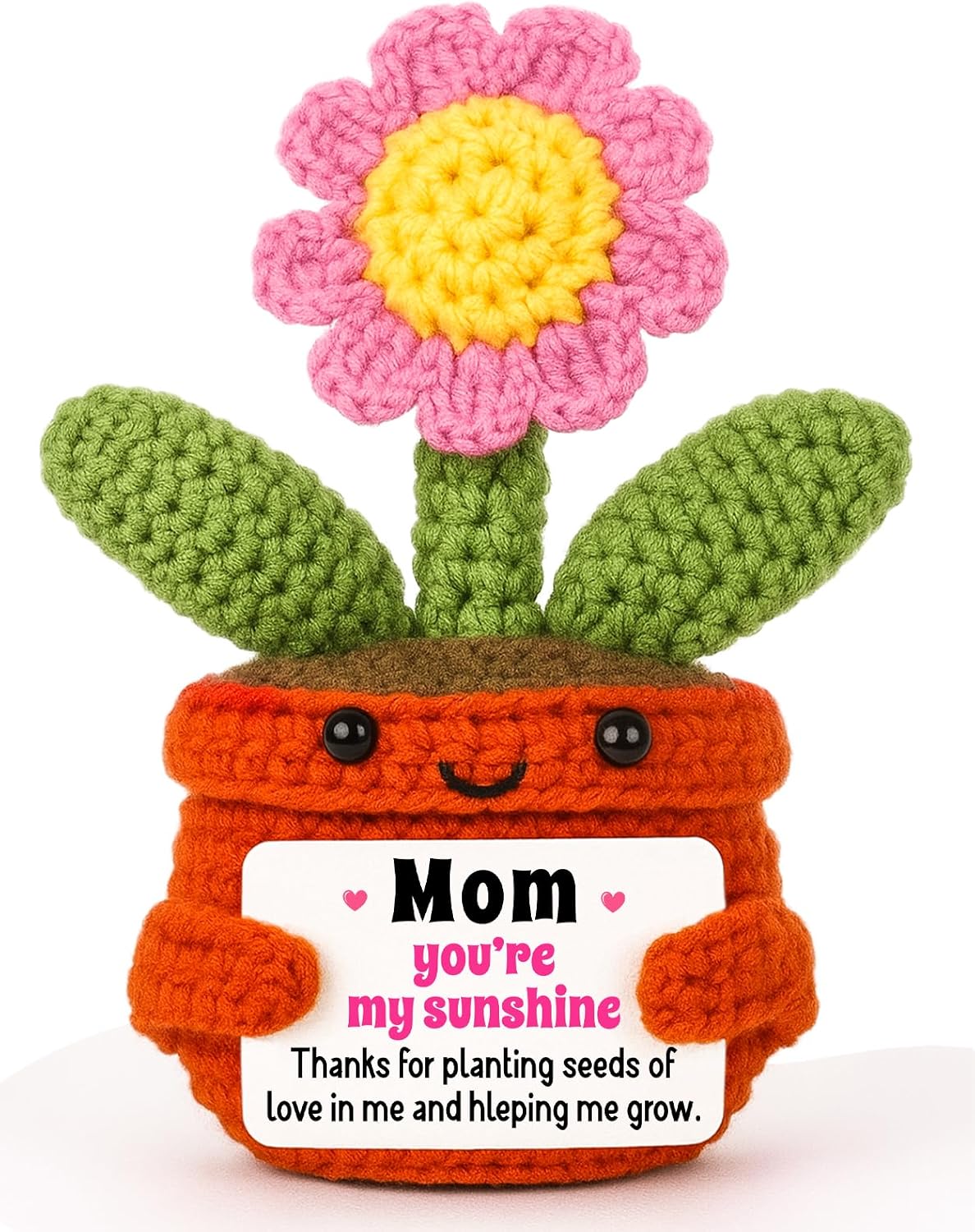 Mini Handmade Pink Crochet Sunflower Sister Gift, Positive Crochet Doll, Sunflower Decor, Get Well Appreciation Thank You Gifts for Sister Bestie, Retirement Gift for Woman