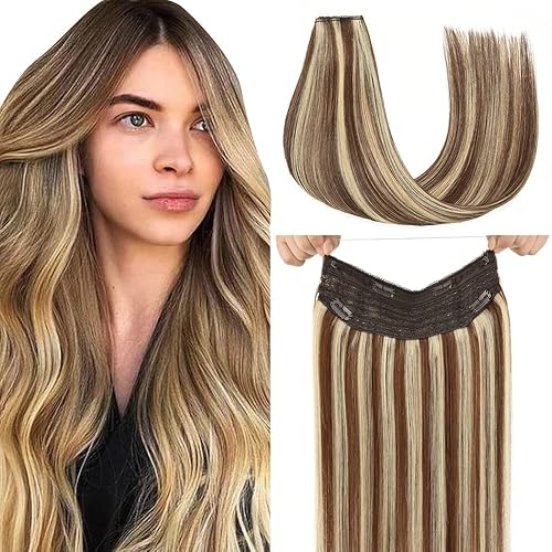 Senmy Extensiones de cabello humano con alambre de 16 pulgadas, extensiones de cabello humano real con hilo invisible para mujeres negras #4613,