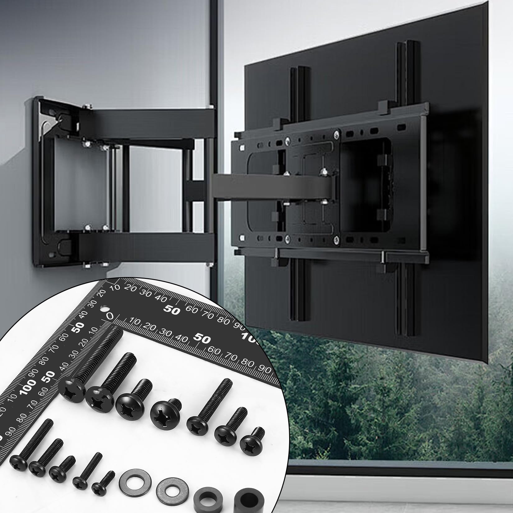 Ensemble de vis VESA BOJIUKEJI, M4 M5 M6 M8, 68 pièces, Noir, pour montage mural TV et support moniteur jusqu'à 80 pouces, avec entretoise