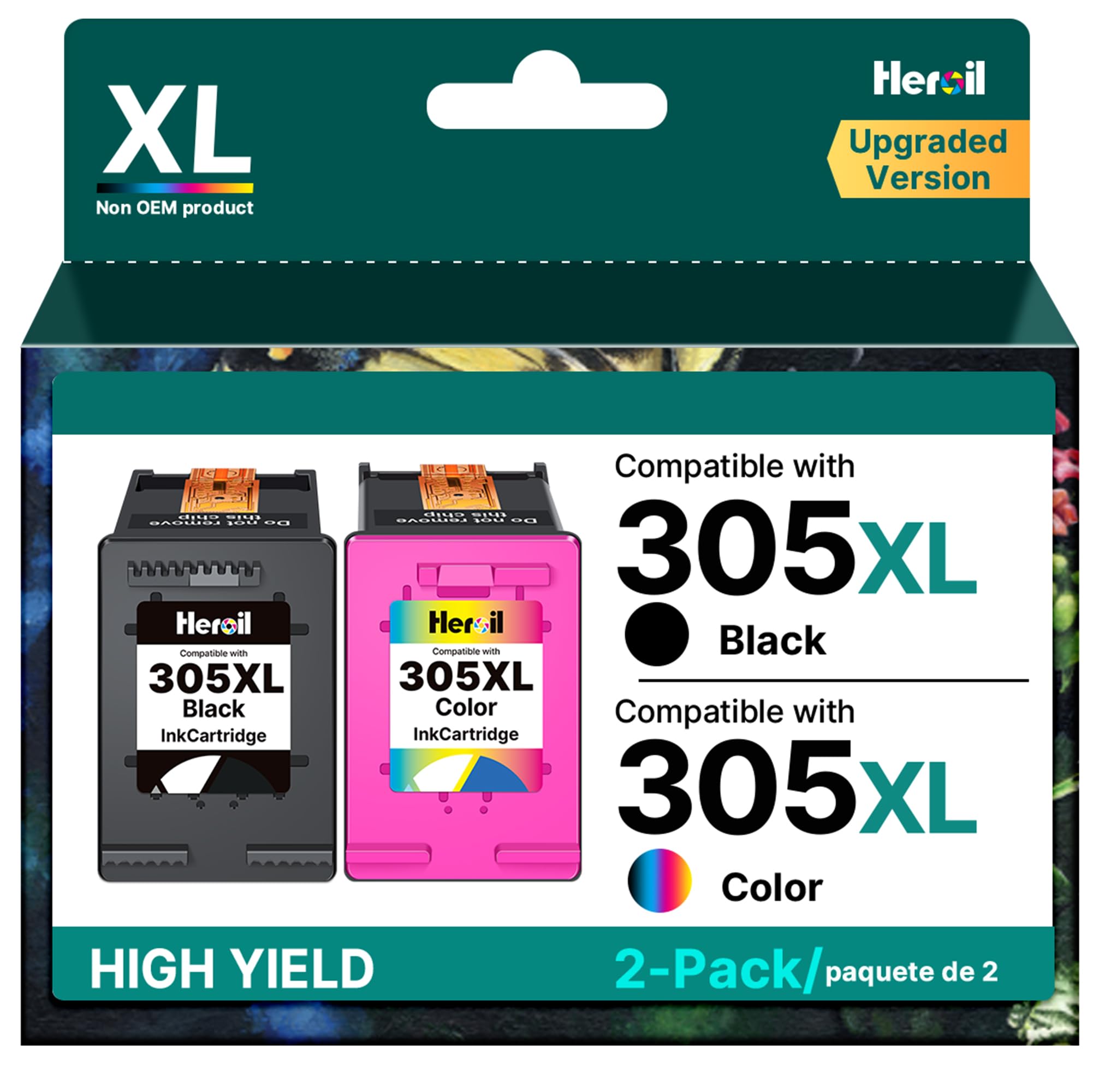 Heroil 305 Nero e Colore 305XL Cartucce d'inchiostro Sostituzione per HP 305 XL Nero e Colore per HP DeskJet 2720E 2720 2700 DeskJet Plus 4100 4120 4130 Envy 6010 6020 6030 Envy Pro 6420 6430 (2-Pack)