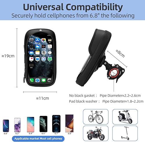 Miniatura 5 de ROCKBROS Soporte para teléfono impermeable giratorio de 360°, con liberación rápida, bolsa de almacenamiento para pantalla táctil para teléfonos