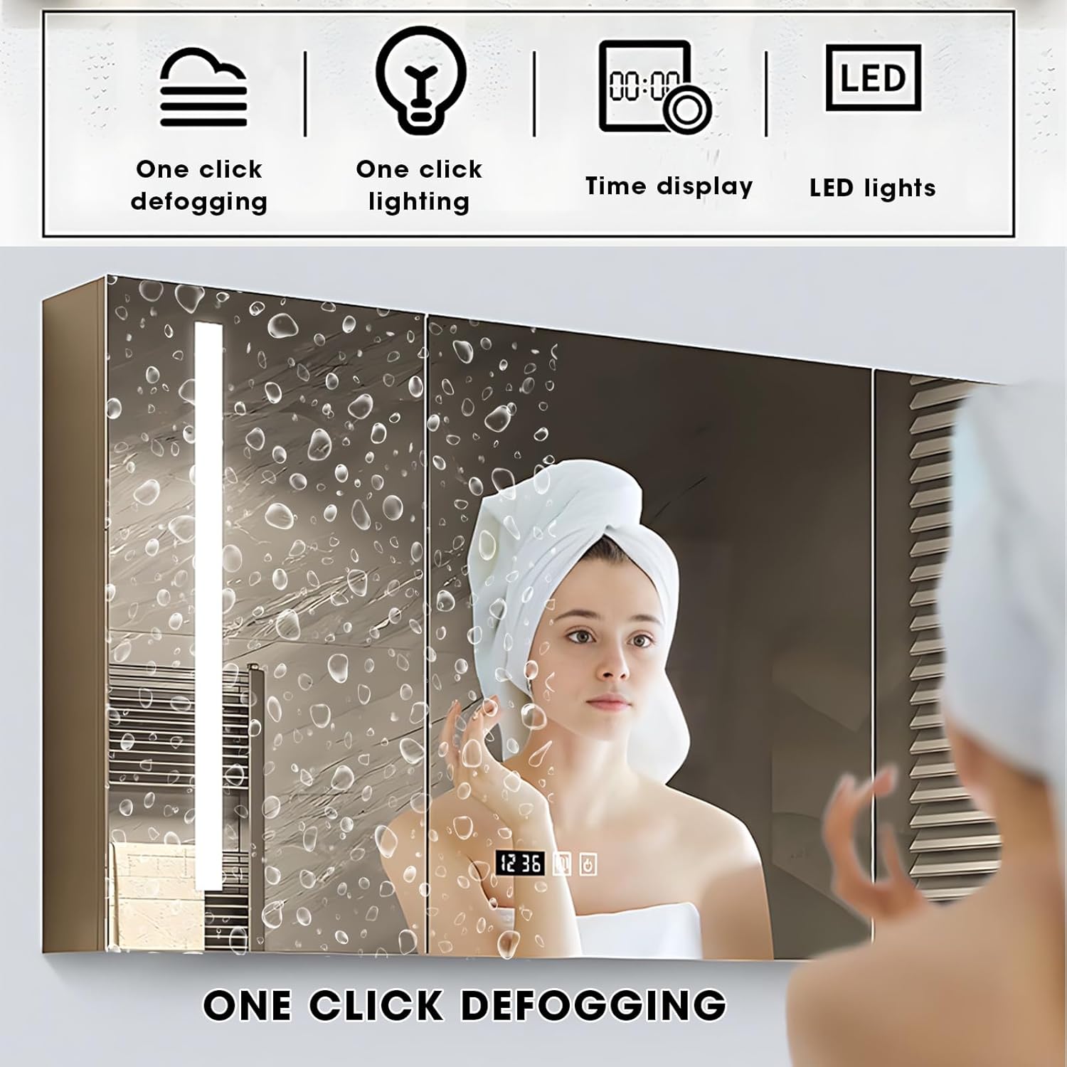 Double Bathroom Vanity with Sink - Double Basin Floating Bathroom Vanity Includes Luxurious Solid Wood Gold Cabinet Cabinet with Copper Faucet and LED Smart Defog Mirror(60IN)