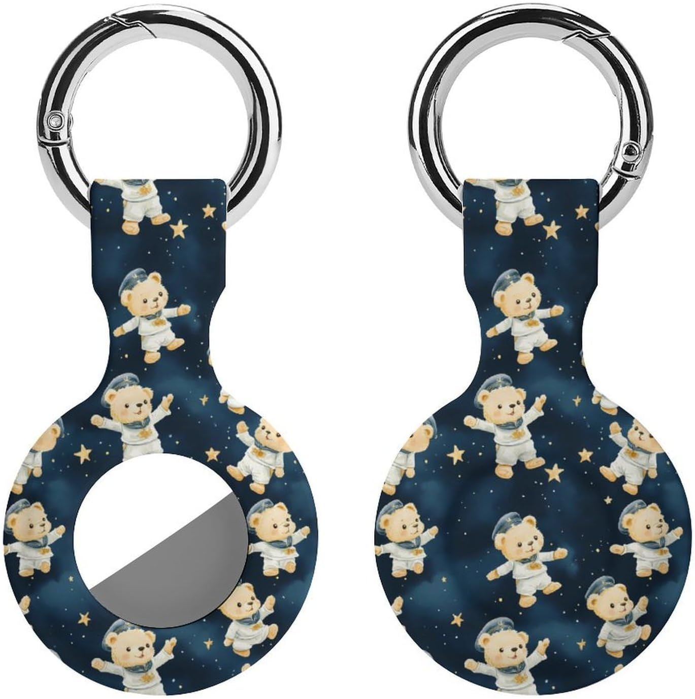 Cute Teddy Bears Stars Funny Cover Compatible with AirTag Case Protector GPS Tracker Holder with Keychain