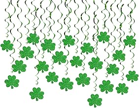 12Pcs St. Patrick's Day Hanging Swirl Decorations, Glitter Lucky Shamrock Hanging Decorations Happy St. Patrick's Day Hanging Clover Swirl Decor for Party Birthday Supplies