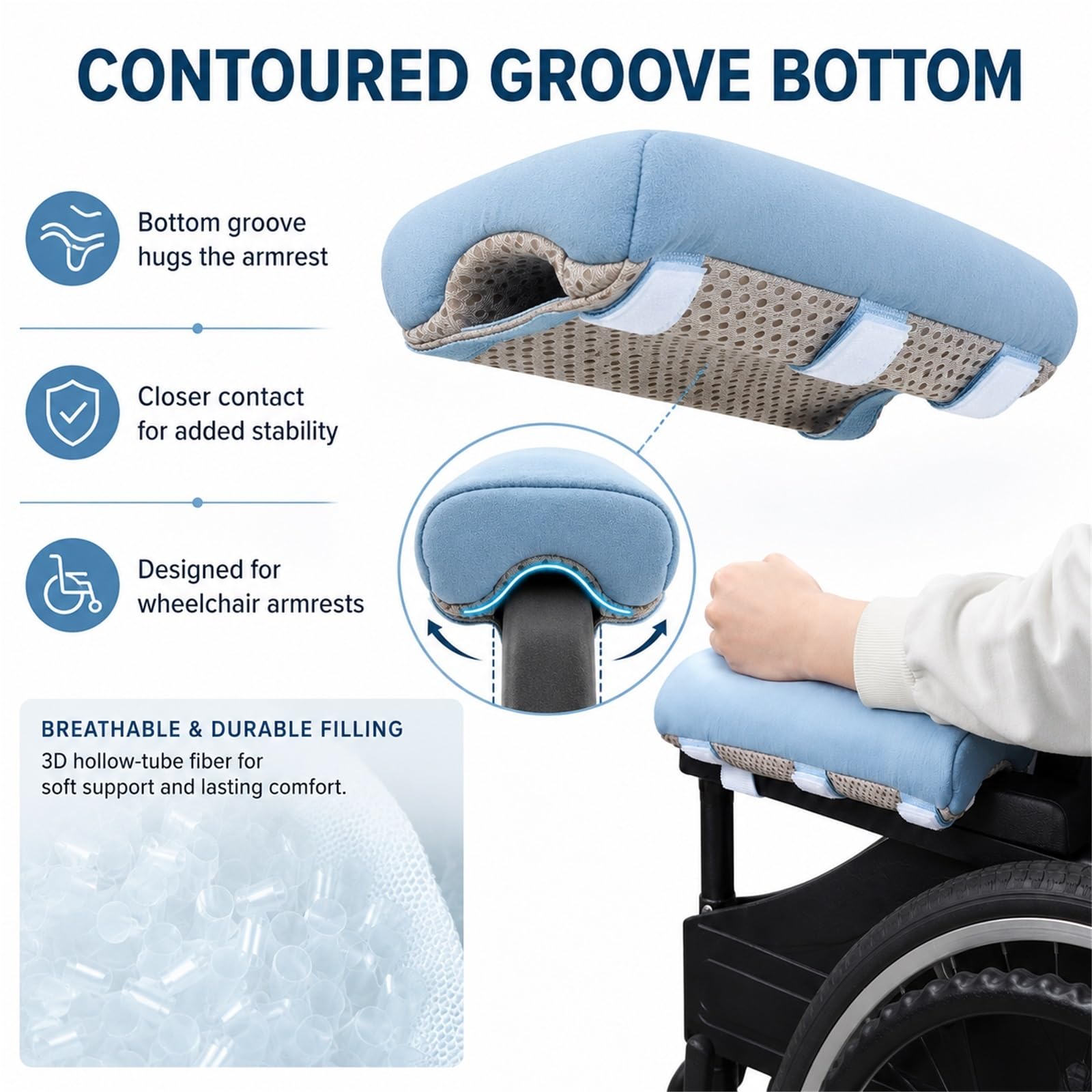 Copribraccioli per Sedia a Rotelle Imbottitura Antidecubito in Cotone Traspirante con Design a Tubo Cavo Protezione Morbida Lavabile Fissaggio Triplo Stabile