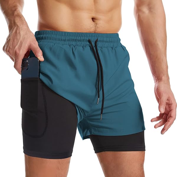 Short de Sport 2 en 1 Respirant pour Homme avec Poches Sport Séchage Rapide Leggings de Sport avec Poche Base Layer Stretch - 1