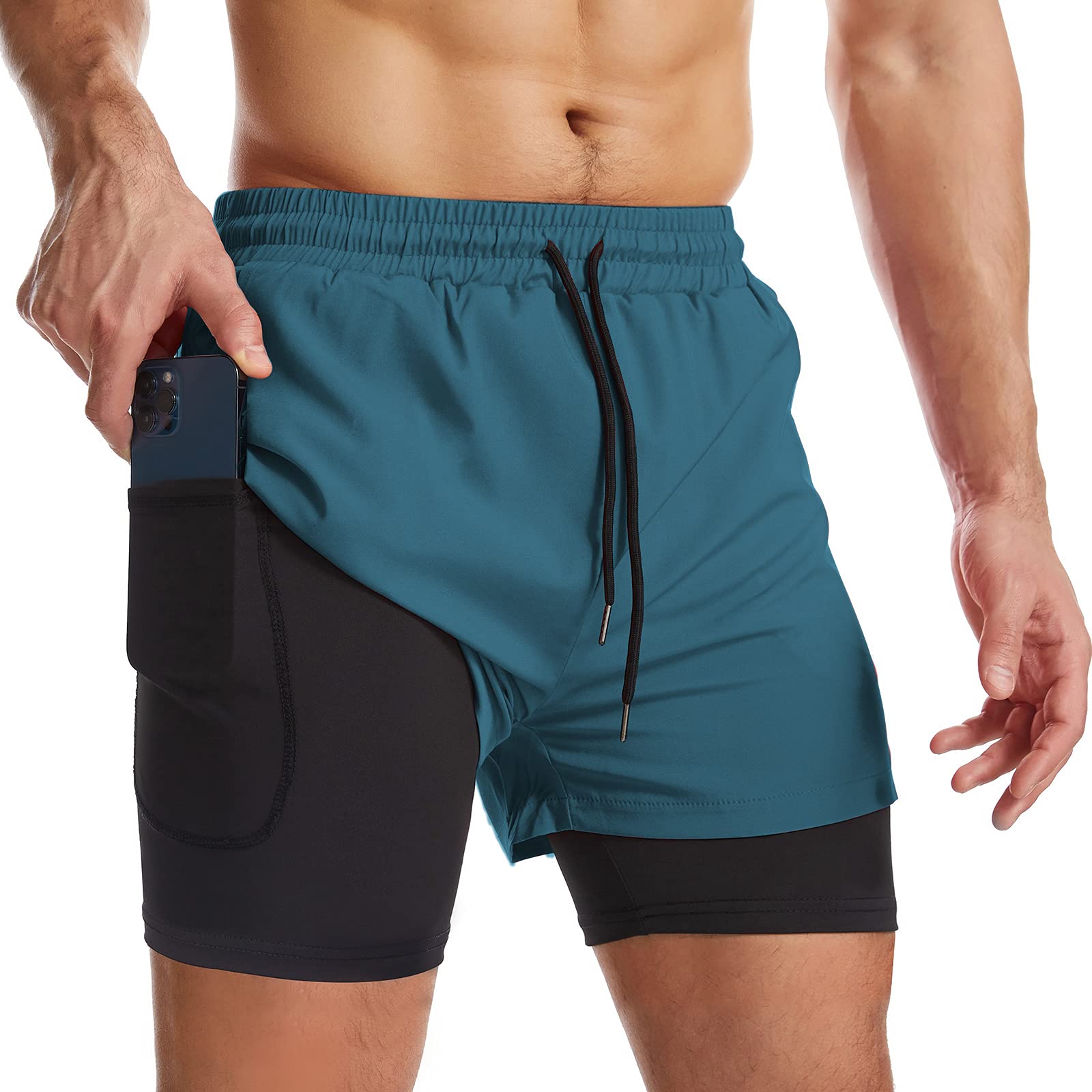 Danfiki Pantaloncini Sportivi da Uomo Running Shorts Asciugatura Rapida con Tasca per Jogging Tennis Fitness Allenamento 2 in 1