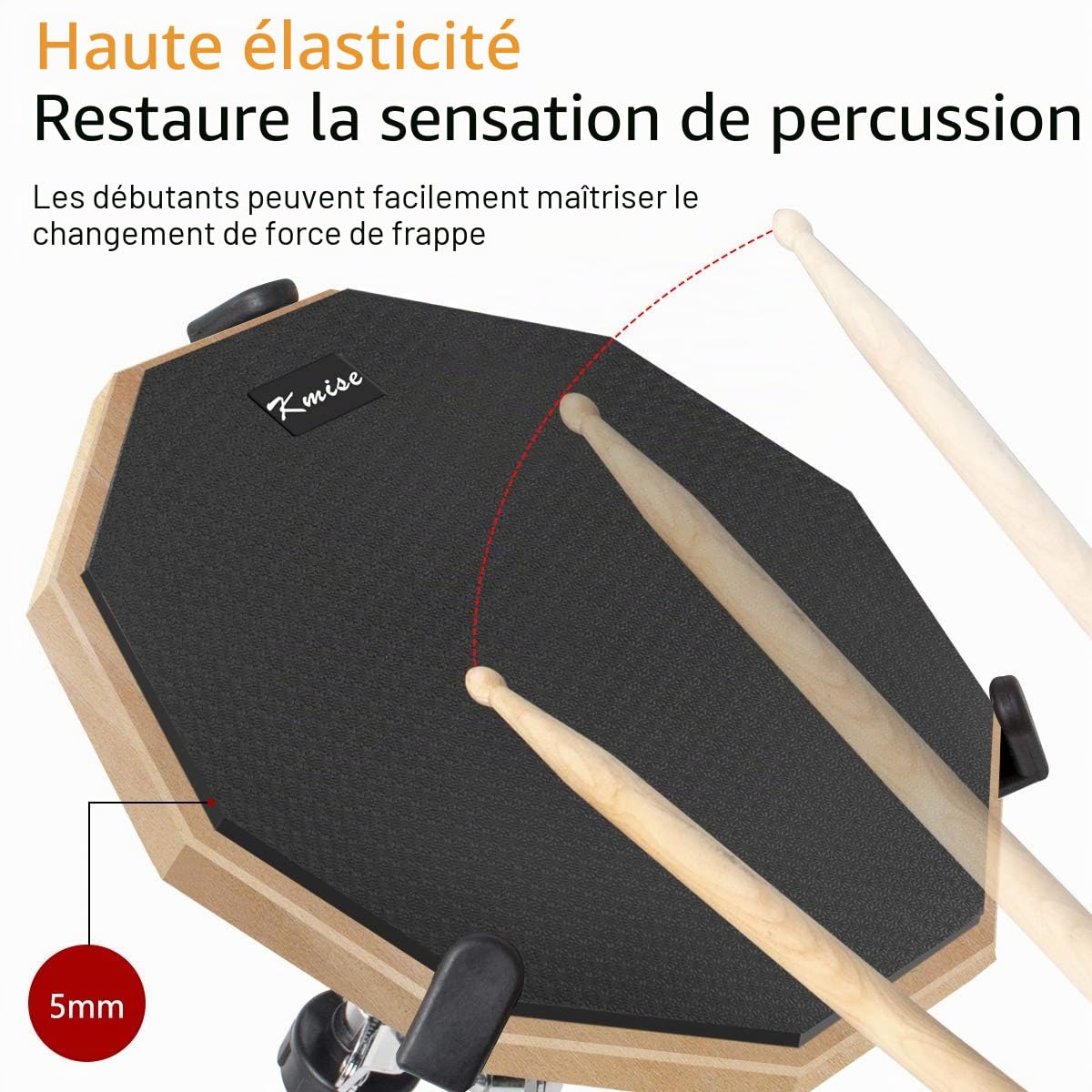 Kmise Kit d'entraînement à la batterie avec support de caisse claire et baguettes 30,5 cm muet double face silencieuse avec support et baguettes