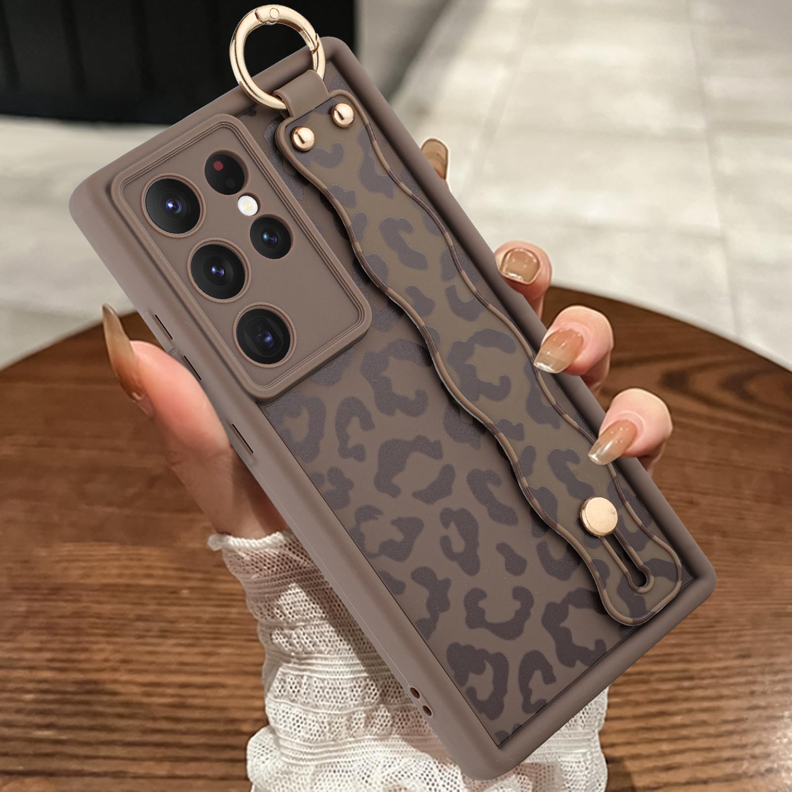 MOWIME Compatible with Samsung Galaxy S24 Ultra Case with Wrist Strap, Cheetah Print Shockproof Soft TPU Protective for Women Girls, Slim Anti Scratch