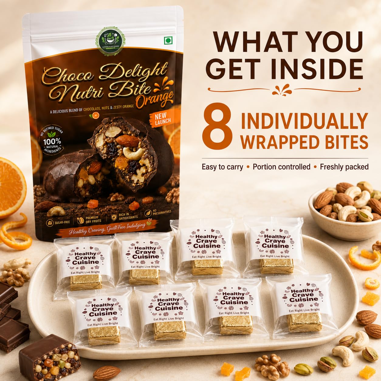HealthyCrave Cuisine Sugar-Free Dark Chocolate Orange Bites, 8 Pc, 100 g — Amazon image 3