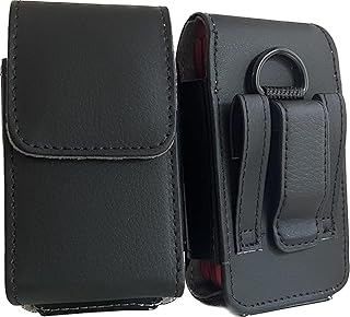 Vertical Black Leather Case with Magnetic Closure and Belt Loops fits EasyFone Prime A1