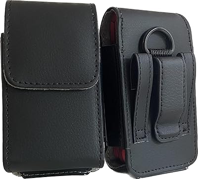 Vertical Black Leather Case with Magnetic Closure and Belt Loops fits Doro 7050 Phone